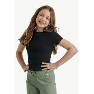 Girls New Justice Size Small 7/8 Black Seamed tee t-shirt Short Sleeve Stretch